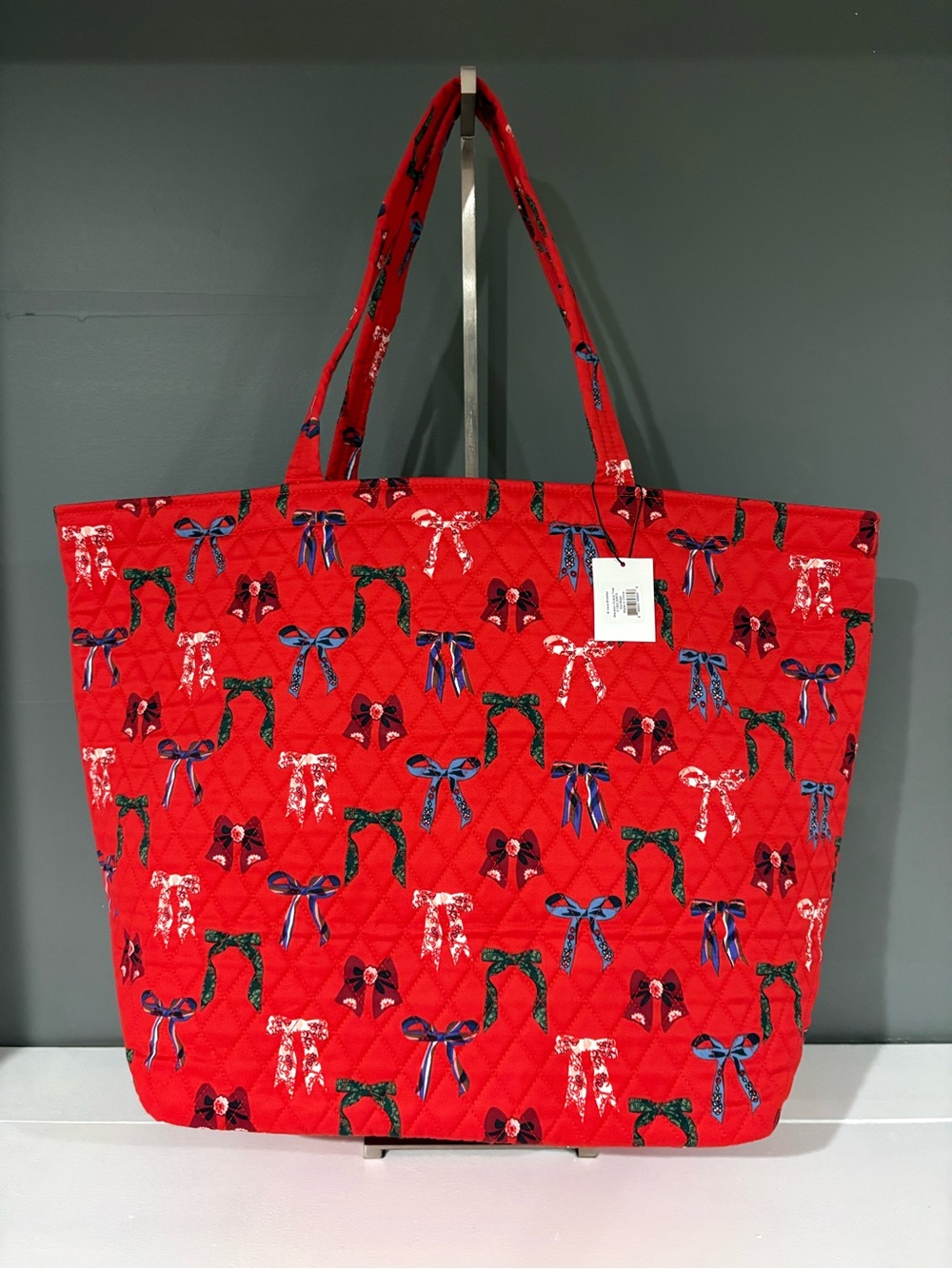 Vera Bradley Red Quilted Tote with Multi-Color Bow Print